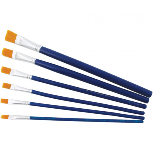 Set 6 pensule plate cu maner albastru, varfuri: 2 - 4 - 6 - 8 -10 - 12