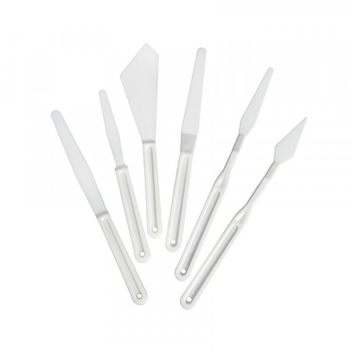Set 6 spatule din plastic pentru pictura, culoare alba