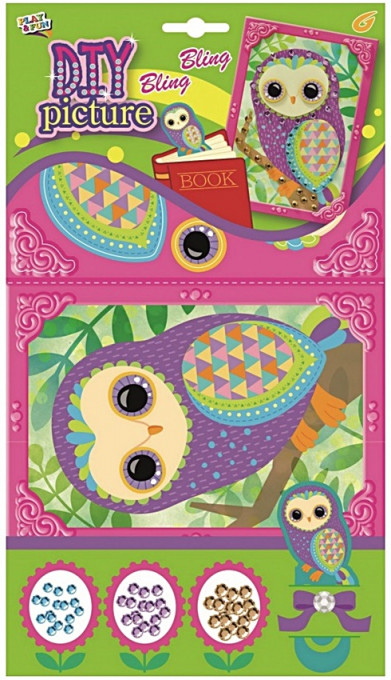 Set imagine mozaic cu margele autoadezive - bufnita mov, 20.5 x 17 cm