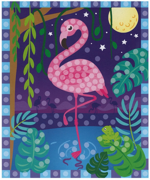 Set imagine mozaic cu patrate autoadezive - flamingo in raza lunii, 17 x 30 cm