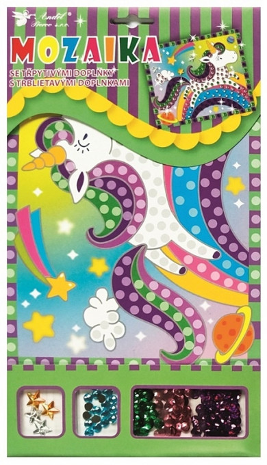 Set imagine mozaic cu patrate autoadezive - unicorn pe verde, 17 x 30 cm