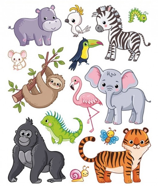 Sticker geam – animale exotice cu tigru, 13 buc., 30 x 42 cm