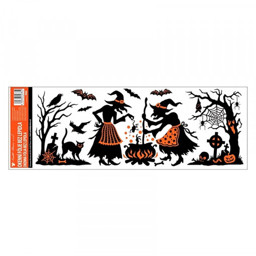 Sticker geam cu sclipici, motive de Halloween - vrajitoarele, 59 x 21 cm