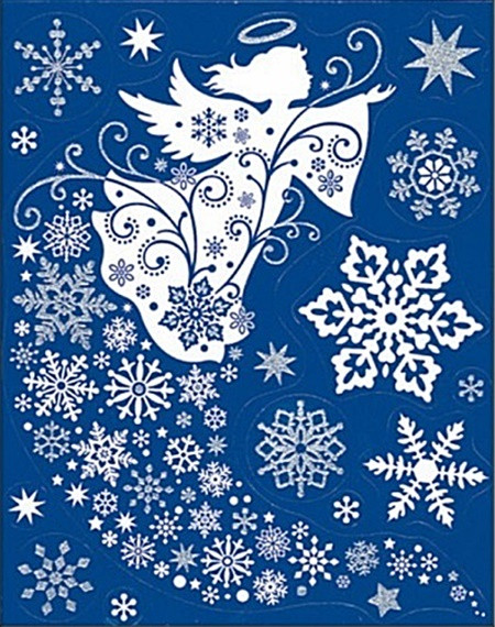 Sticker pentru geam cu motive de iarna - ingeras fermecator cu stele, 30 x 42 cm