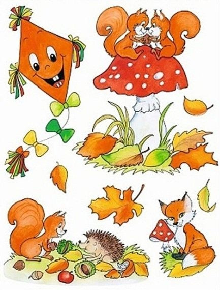 Sticker pentru geam de toamna - zmeu si animale de padure, 33.5 x 26 cm