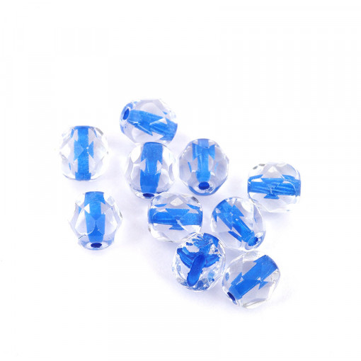 Pachet margele creative din sticla rotunde - transparent cu mijloc albastru, 10 buc. / set