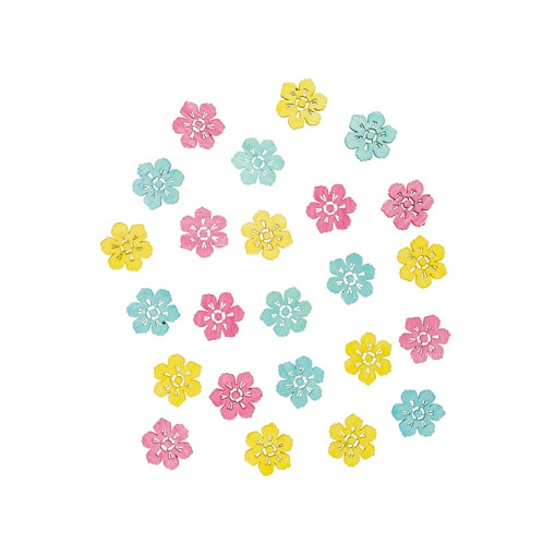 Set 24 flori colorate mini din lemn - 2 cm