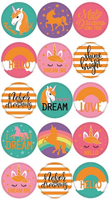 Set 30 stickere rotunde pentru fetite - motive My Little Pony, 9.5 x 21 cm