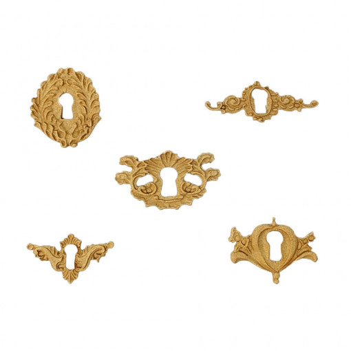 Set 5 ornamente din lemn termoplastic - gauri chei