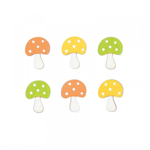 Set 6 ciuperci din lemn, autoadezivi - 4 cm