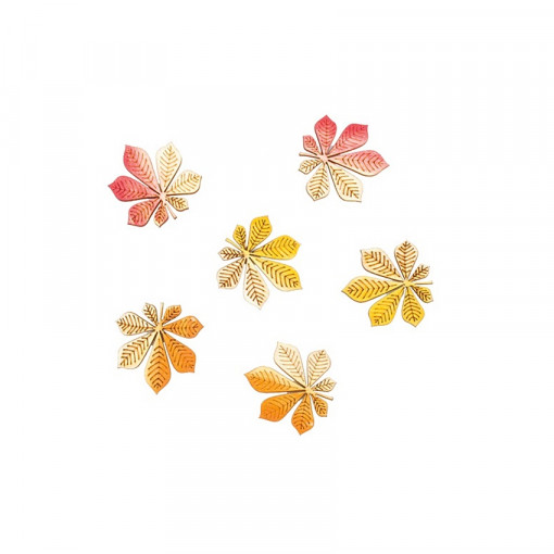 Set 6 frunze multicolore din lemn, autoadezive - 4 cm