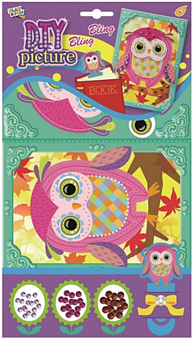 Set imagine mozaic cu margele autoadezive - bufnita roz, 20.5 x 17 cm