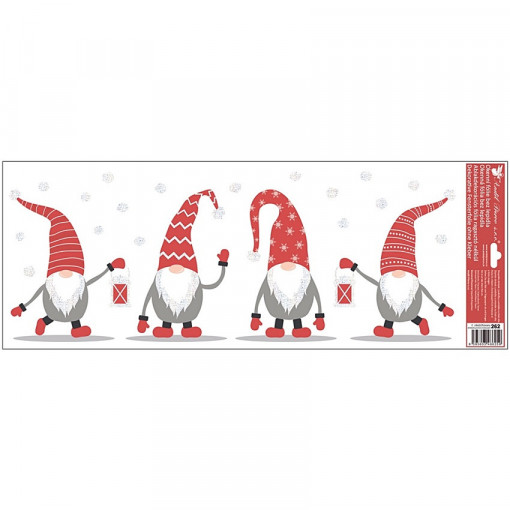 Sticker geam orizontal cu motive de iarna - spiridusi gri, 60 x 22.5 cm