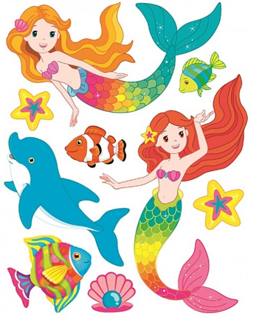 Sticker perete cu sclipici - sirena, 27.5 x 42 cm
