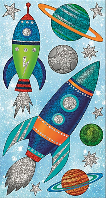 Autocolant perete cu rachete holografice, 40 x 18 cm