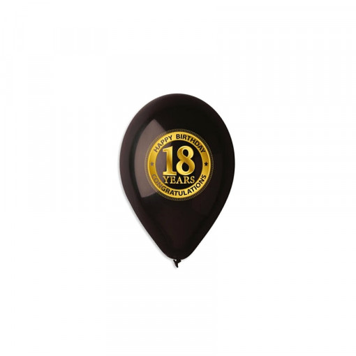 Baloane Gemar - cifra 18 auriu pe negru 30 cm, set 25 buc.