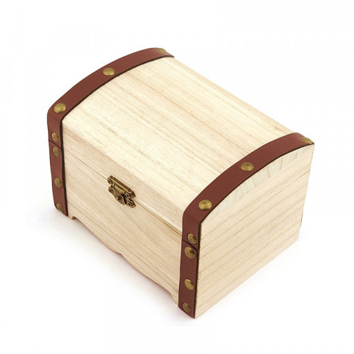 Cutie din lemn forma de cufar, cu bordura, 15 x 11 x 10.5 cm