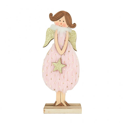 Ingeras din lemn cu rochie pe stativ, 16 cm