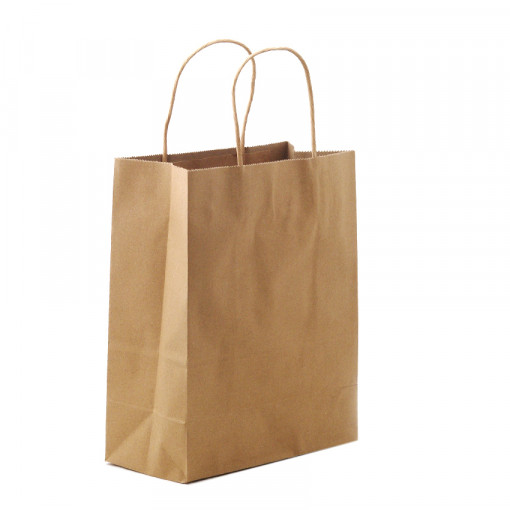 Punga cadou hartie natur cu maner snur hartie, 21 x 11 x 27 cm