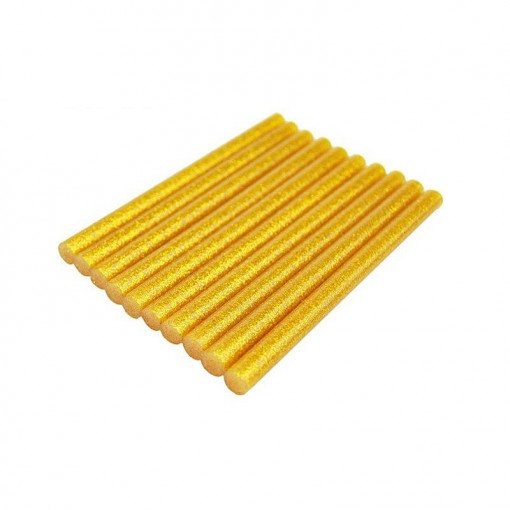 Set 10 baghete de silicon pentru pistol de lipit mic - auriu cu sclipici, 7 x 100 mm