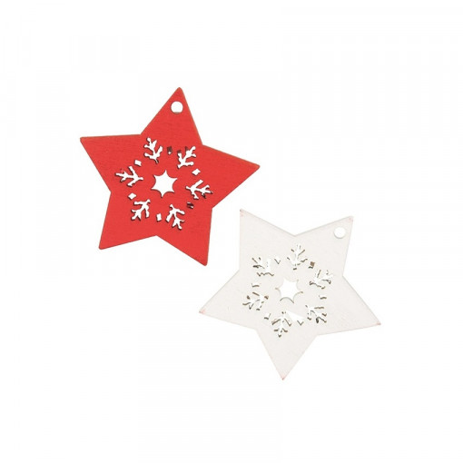 Set 16 stelute gravate din lemn vopsit - alb si rosu, 4.5 cm