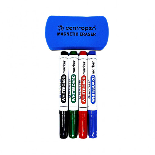 Set 4+1 markere si burete magnetic pentru whiteboard Centropen, varf 2.5 mm