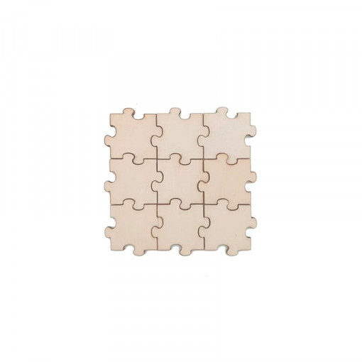 Set 50 de elemente puzzle din lemn - 4 x 4 cm, grosime 3 mm