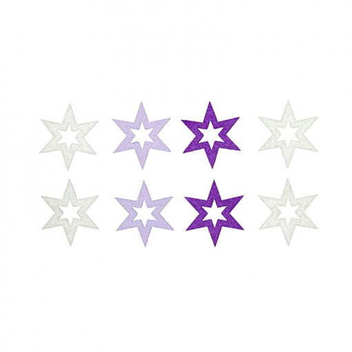 Set 8 figurine din fetru - stele alb-violet deschis- violet, cu 6 varfuri, 5 cm