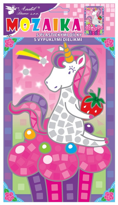 Set imagine mozaic cu patrate autoadezive - Unicorn cu capsuna 17 x 31 cm