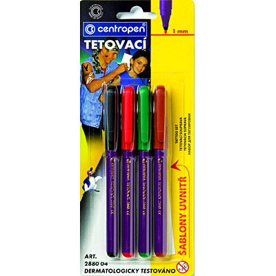 Set marker si sabloane tatuaj temporar Centropen, 4 buc/set