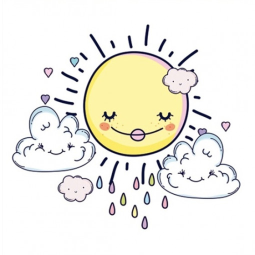 Sticker geam – soare dragalas cu nori de ploaie, 33 x 33.5 cm