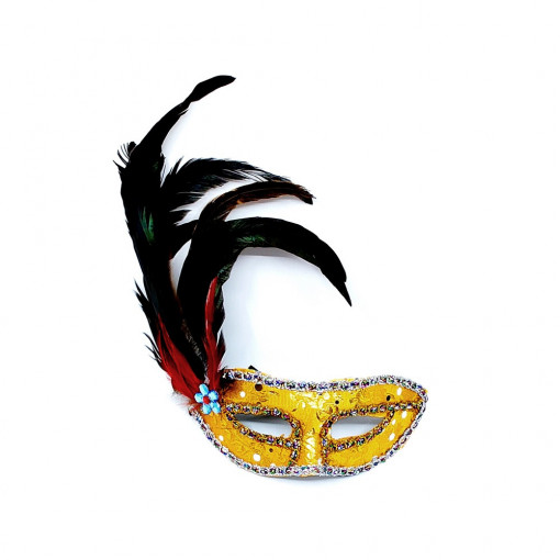 Articole party - masca galbena carnaval cu pene laterale