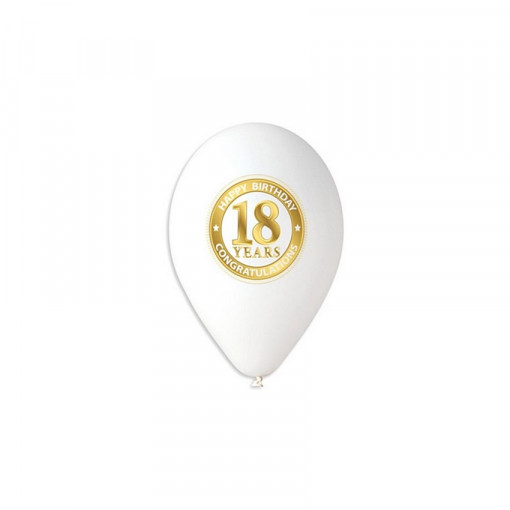 Baloane Gemar - cifra 18 auriu pe alb 30 cm, set 25 buc.