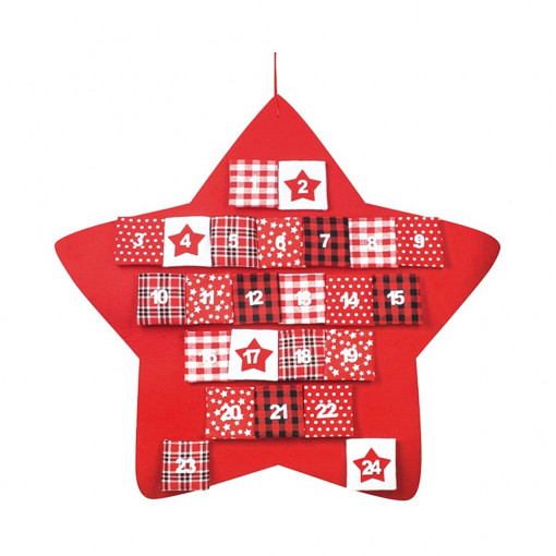 Calendar Advent in forma de stea din fetru, rosu - 70 cm