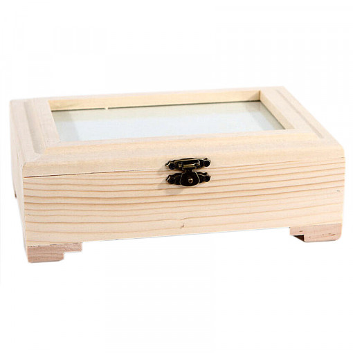 Cutie din lemn natur cu capac pentru poze, 19 x 14 x 6 cm