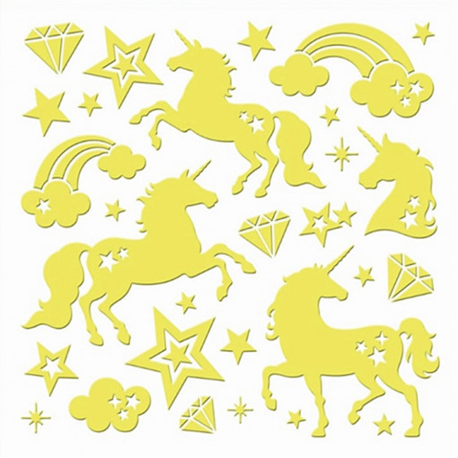 Set 29 autocolante fosforescente unicorn cu stele, 18 x 18 cm