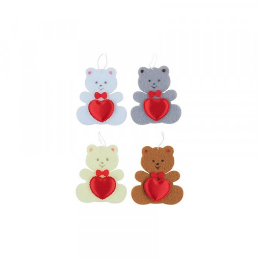 Set 4 ursuleti din fetru, tinand o inima, 6.5 cm