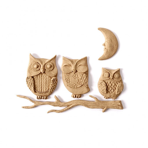 Set 5 ornamente din lemn termoplastic - bufnite cu luna