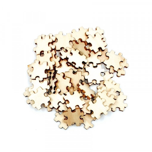 Set 50 de elemente puzzle din lemn - 2 x 2 cm, grosime 3 mm