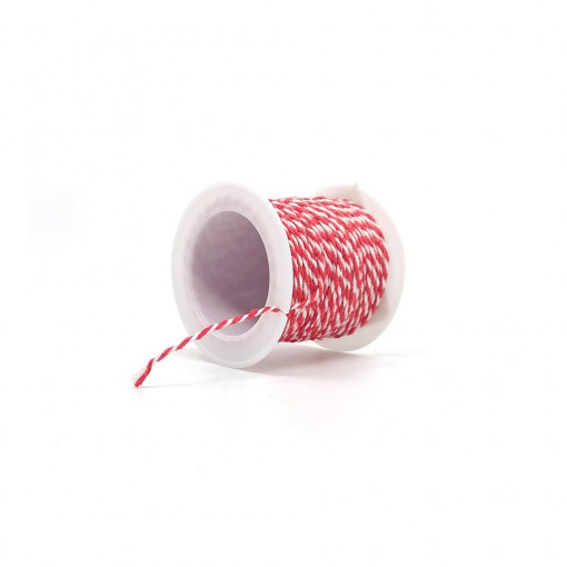 Sfoara bumbac 100% 1mm grosime 10m/rola - alb cu rosu