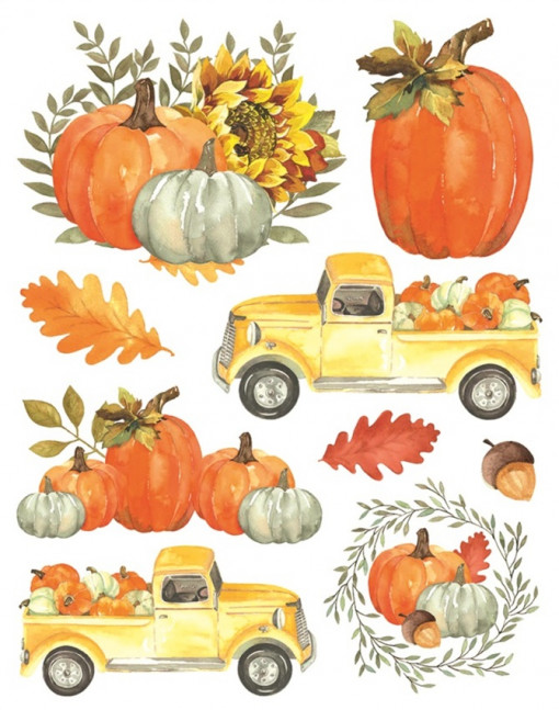 Sticker geam cu motive de toamna - dovleci in camion, 30 x 42 cm