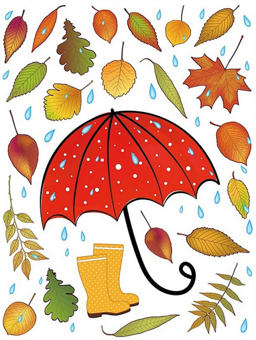 Sticker geam cu motive de toamna - umbrela cu frunze colorate, 35 x 50 cm