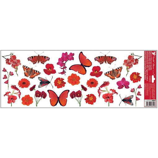 Sticker geam, orizontal - fluturi rosii, 60 x 22.5 cm
