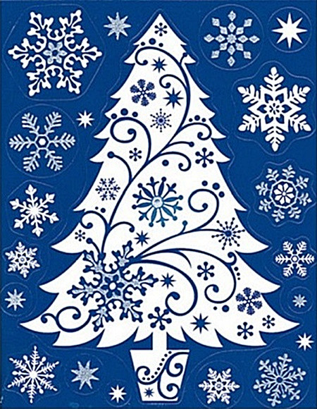 Sticker pentru geam cu motive de iarna - brad impodobit, 30 x 42 cm