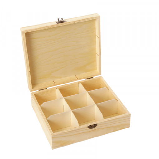 Cutie de lemn cu 9 compartimente pentru plicuri de ceai, 22 x 19 x 7 cm