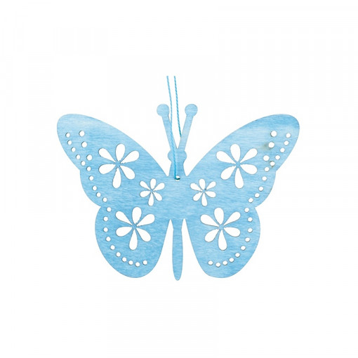 Fluture din lemn pentru agatat - albastru 8 cm