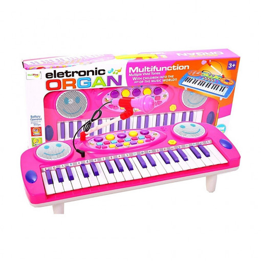 Orga roz cu 37 de taste pentru copii cu microfon si functie inregistrare, 47 x 8.5 x 10 cm