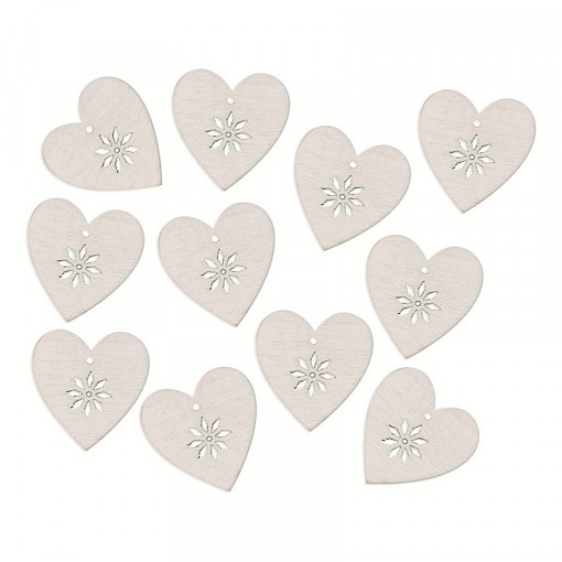 Set 12 inimioare albe cu motiv floral, autoadezive, 3 cm