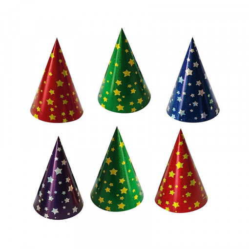 Set 6 coifuri party din hartie - culori metalizate cu stelute, 16 x 11 cm