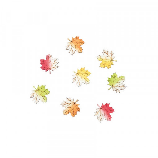 Set 8 frunze multicolore din lemn, autoadezive - 3 cm